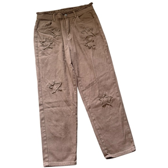 SHEIN Star Patch Distressed Brown Jeans - Size L (US 8/10) - Picture 1 of 6